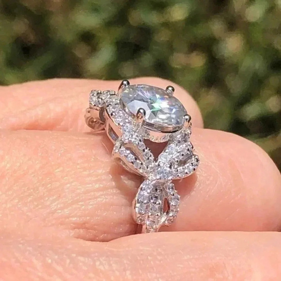 SZ 7 Certified 2 CT 14k Double Bow Moissanite Engagement & Wedding Ring - Picture 2 of 8